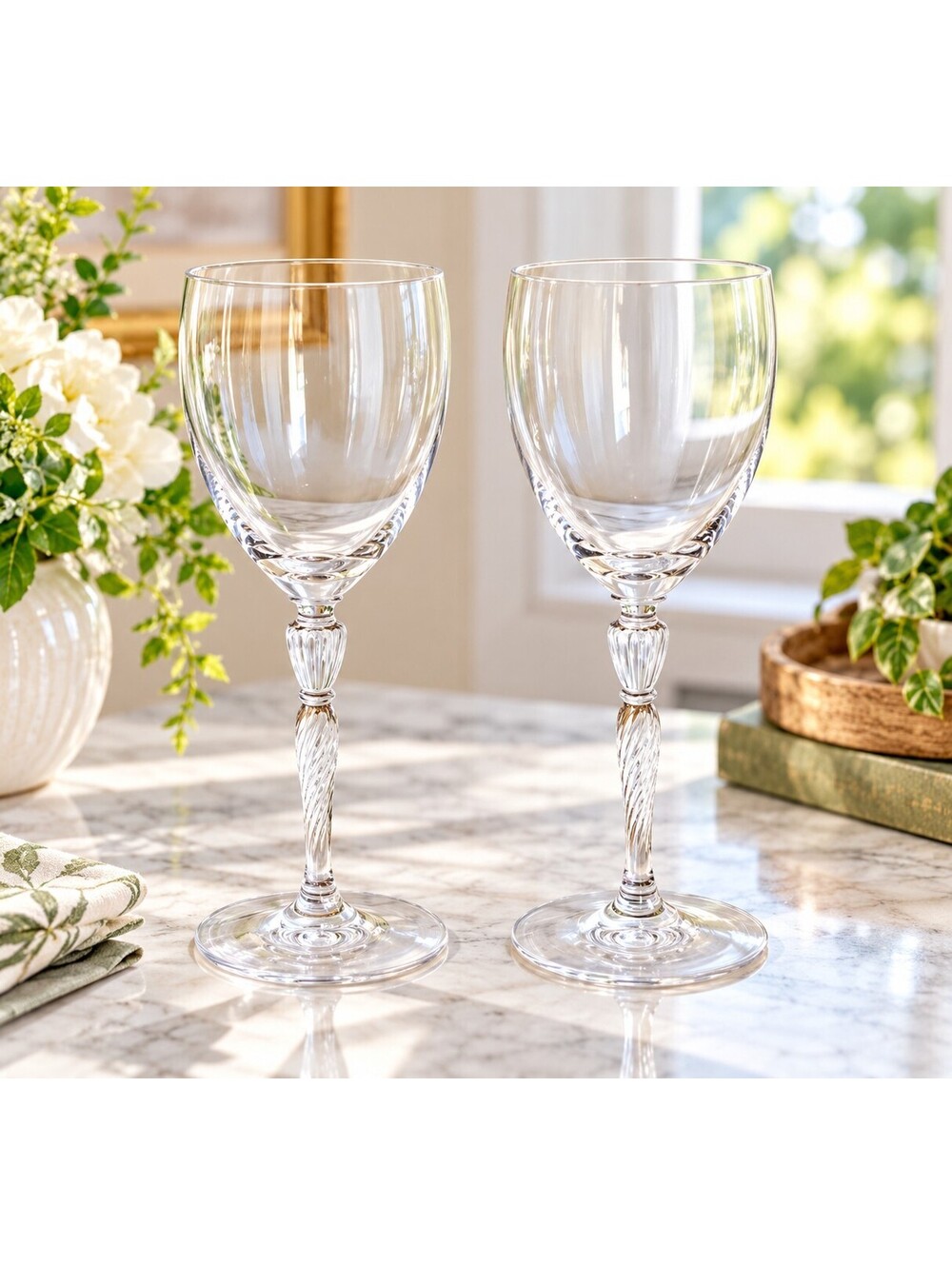 Vtg Royal Doulton Dawn Crystal Wine Glasses Pair Twisted Stem Clear Retired x2